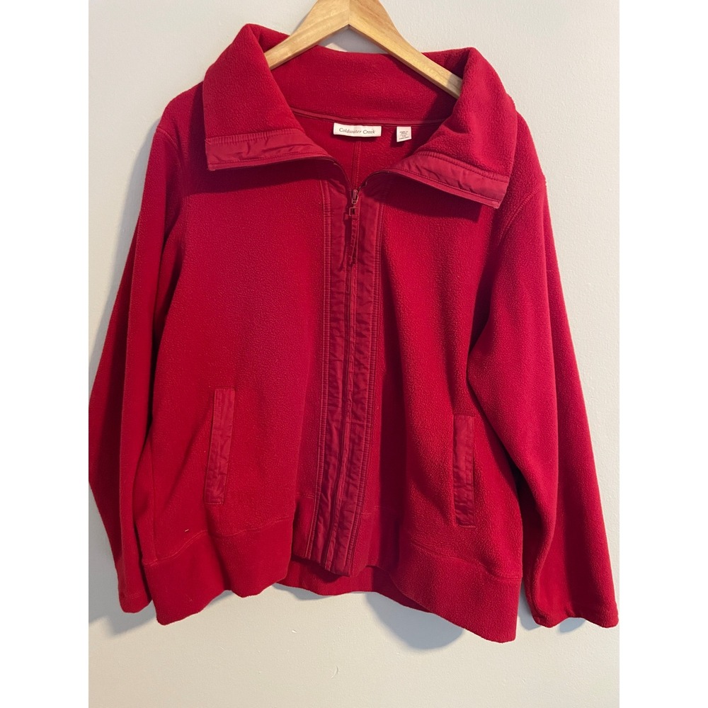Coldwater Creek Red Full Zip Fleece Jacket Plus Size 1X 16W-18W Pocketed Soft